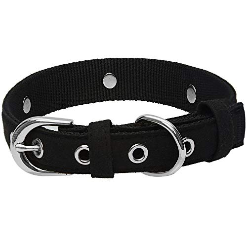 UMI. Essential Designer - Collar para Perros con Adorable Estampado de Huellas y Hebilla metálica L, Cuello 43-52 cm (Negro)