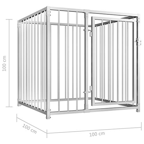 UnfadeMemory Perrera de Exterior,Jaula Perro Grande para Jugar,Sistema de Cierre con Cerradura,Acero,Plateado (100x100cm)