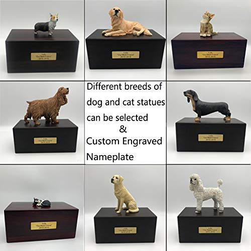 Urna de Cenizas Cremación Personalizado para Mascotas de Madera Palisandro con Estatua Placa de Grabada para el Nombre y la Fecha del Perro Gato Caja de Perros Gatos Urnas Funerarias,Fox Terrier