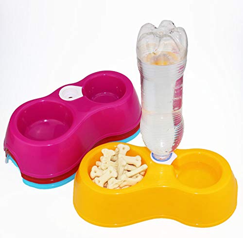 Uteruik Dog Cat Tazones Dobles, alimentador de Agua para Alimentos en la Jaula Tazón de biberón, Doble Uso, Color Aleatorio 1pcs