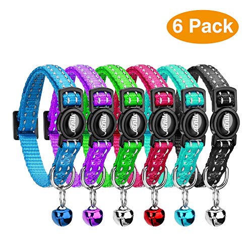 VACNITE Collar de Gato Ajustable Adecuado para Gatos y Perros Pequeños (6 Paquete),Cascabel de Gato,Correa Reflectante, Hebilla de Liberación Rápida de Seguridad