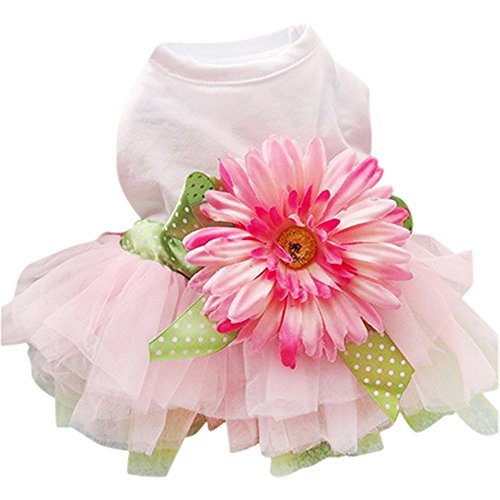 Vestido de princesa con falda de tutú de gasa con flor y lazo para mascotas: cachorros y gatos