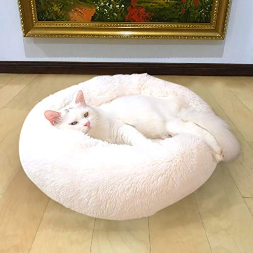 Vivi Bear Cama de Perro Cama de Gato Extra Suave Cómodo Lindo,Cojín de Gato Lavable de la Cama,Lecho Ovalado de Cueva de anidación Adecuado para Gatos y Perros pequeños y medianos(60 cm de diámetro)