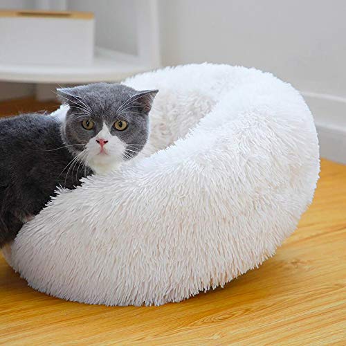 Vivi Bear Cama de Perro Cama de Gato Extra Suave Cómodo Lindo,Cojín de Gato Lavable de la Cama,Lecho Ovalado de Cueva de anidación Adecuado para Gatos y Perros pequeños y medianos(60 cm de diámetro)