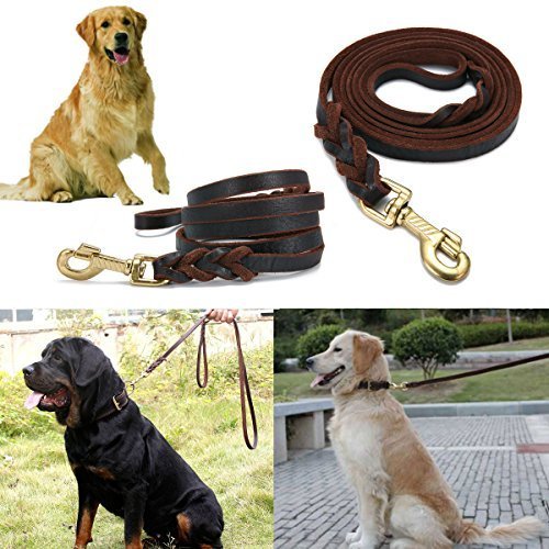 VIVI Oso Cuero Trenzado Correas para Perros para Grande/Mediano Perros Canine K9 Comportamiento formación Correa Cuerda 0,5 cm de Ancho por 8,5/6,9/5,2/4 ft Largo marrón Oscuro