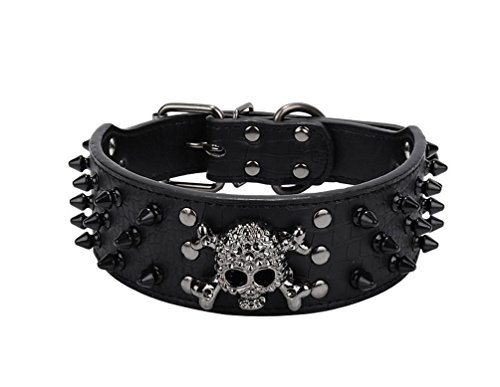 vivibear VIVI Oso 2 "de Ancho Ajustable Mascota Perro Collar de Seguridad Impresionante Collar de Perro de Piel sintética con Pinchos para pequeño o Mediano Perros