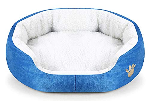 Wakerda Deluxe - Cesta de Cama para Perro con Forro Polar Acolchado antisuciedad, 46 x 42 cm, Color Azul