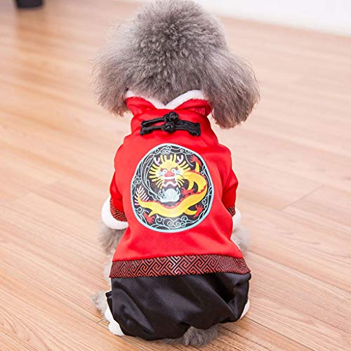 Wdrb Abrigo Estilo Oriental para Mascotas Disfraz De Tang Rojo Suéter De Algodón Ropa Gruesa De Invierno Multifuncional para Mascotas (Color : Red-B, Size : L)