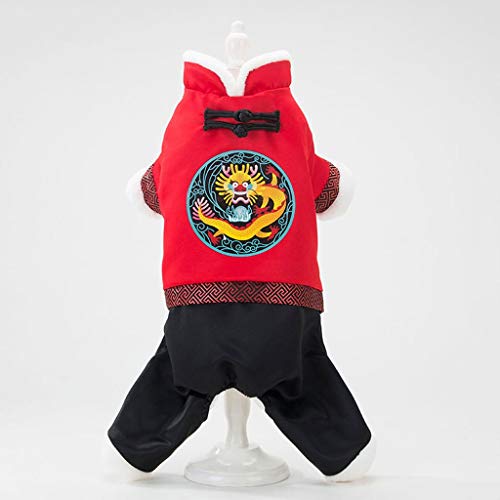 Wdrb Abrigo Estilo Oriental para Mascotas Disfraz De Tang Rojo Suéter De Algodón Ropa Gruesa De Invierno Multifuncional para Mascotas (Color : Red-B, Size : L)