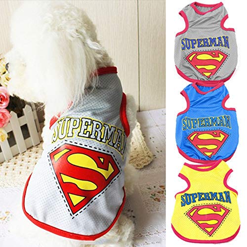 WEIGENG Desgaste del Gato del Perrito Ropa del Traje de Superman de Malla Perros Ropa Chaleco Ocasional Linda del Perro de Animal doméstico Camisa Chaqueta Deportiva Tamaño S-XL 3 Colores