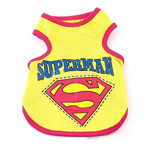 WEIGENG Desgaste del Gato del Perrito Ropa del Traje de Superman de Malla Perros Ropa Chaleco Ocasional Linda del Perro de Animal doméstico Camisa Chaqueta Deportiva Tamaño S-XL 3 Colores