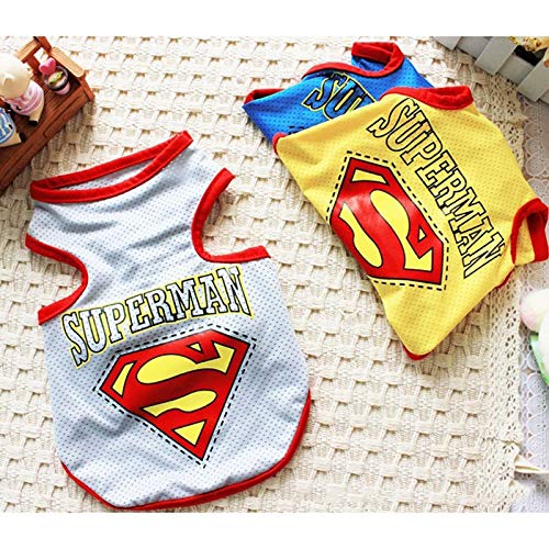 WEIGENG Desgaste del Gato del Perrito Ropa del Traje de Superman de Malla Perros Ropa Chaleco Ocasional Linda del Perro de Animal doméstico Camisa Chaqueta Deportiva Tamaño S-XL 3 Colores