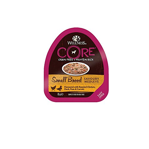 Wellness CORE - Medallas de gallina para Perros de Raza pequeña, sin Grano húmedo, para Pollo, Pato, Peas y Zanahorias, 85 g, 12 Unidades