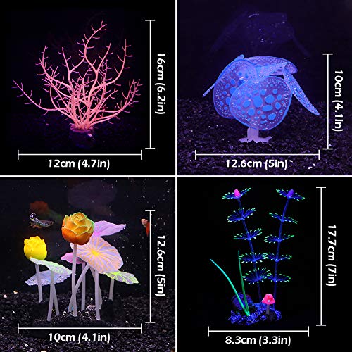 Welltop Adorno de Decoración de Plantas de Coral Artificial de Efecto Brillante para Acuario de Pecera Paquete de 4