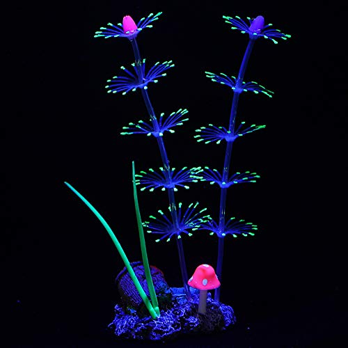 Welltop Adorno de Decoración de Plantas de Coral Artificial de Efecto Brillante para Acuario de Pecera Paquete de 4