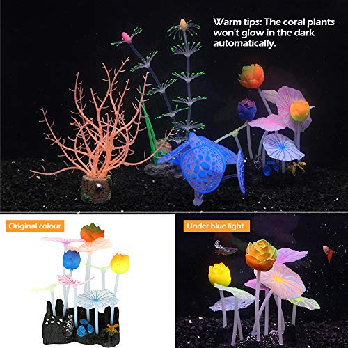 Welltop Adorno de Decoración de Plantas de Coral Artificial de Efecto Brillante para Acuario de Pecera Paquete de 4