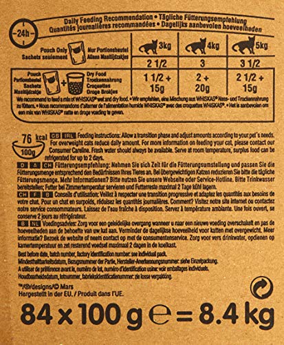 Whiskas 1+ Comida para gatos mojados para adultos gatos de aves de corral selección en Jelly, 84 x 100 g