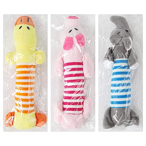 WOOAI Squeak Toys For Dog Toy Fleece Dog Chew Toy Durability Plush Puppy Pet Sound Toy para Perros Suministros Elephant Duck Pig Plush Toys, 9, M