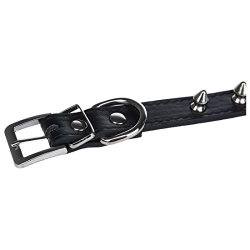 WOVELOT Collar Cuero PU Polipiel Espina Pinchos Ajustable para Perro Negro