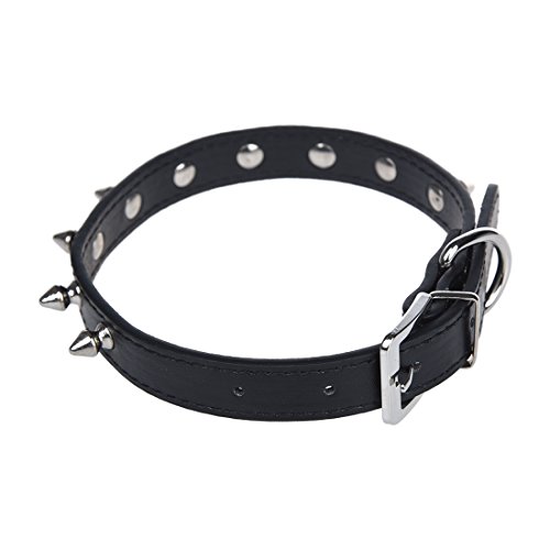 WOVELOT Collar Cuero PU Polipiel Espina Pinchos Ajustable para Perro Negro