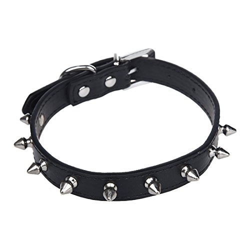 WOVELOT Collar Cuero PU Polipiel Espina Pinchos Ajustable para Perro Negro