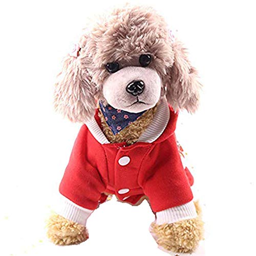 WPETM Navidad Perro Gato Sudadera con Capucha Mascota Cálido Otoño Invierno Abrigo Ropa de Perro de algodón con botón Jersey al Aire Libre Mono para Perro,XS