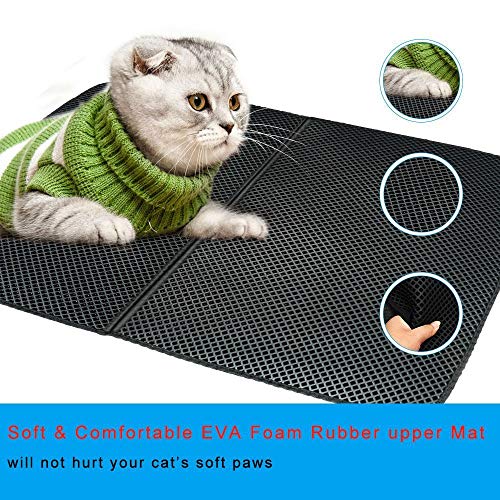 WRF Almohadilla de Arena Cat - Almohadilla de Arena Diseño de Nido de Abeja de Doble Capa Almohadilla de protección para el Piso no tóxica y Alfombra Fácil de Limpiar Material de EVA Lavable (Negro)