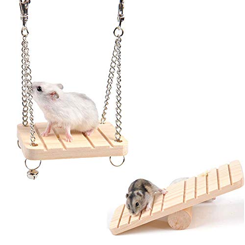 WYMAODAN Hamster Seesaw Juego de Columpio de Madera para Colgar, Escalera, Escalera, Juguetes, suspensión, para hámsters, Ardillas, gérbiles, Ratones, Enanos y Ratas