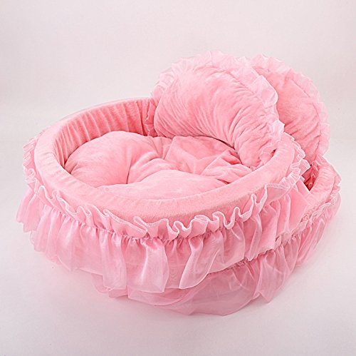 WYSBAOSHU Suave Cama para Mascotas Princesa Perro Gato Casa Cama Sofá (L, Rosado)