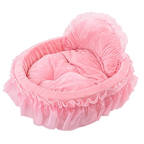 WYSBAOSHU Suave Cama para Mascotas Princesa Perro Gato Casa Cama Sofá (L, Rosado)