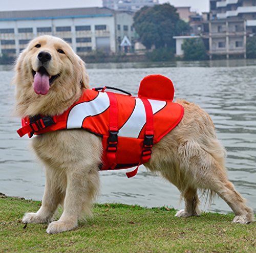 Xiaoyu Chaqueta de la Vida del Perro, Chaleco Ajustable del Perro de la Seguridad Salvavidas del Animal doméstico, Chaqueta de la Vida del Nadador del Novato, Rojo, L