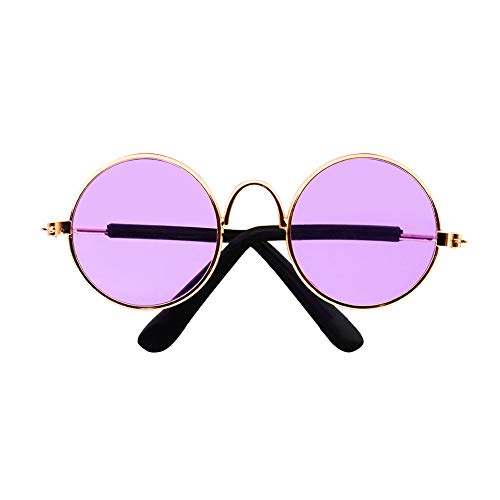 YAODHAOD Pet Dog Cat Gafas de Sol, Classic Retro Round Metal Prince Princess Gafas de Sol Puppy Katie Photo Props Toys (Paquete de 2) (8CM, Púrpura)