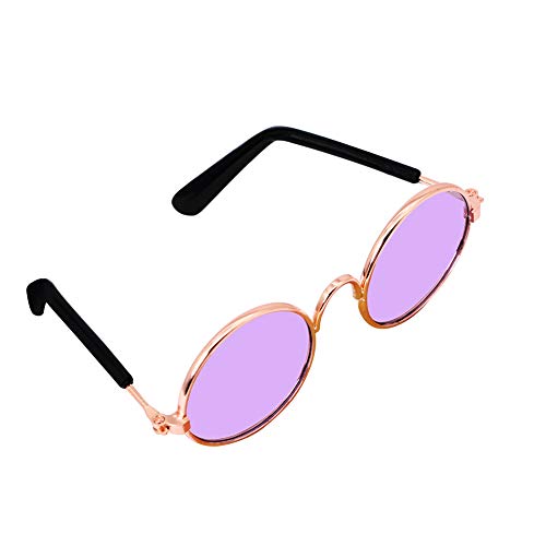 YAODHAOD Pet Dog Cat Gafas de Sol, Classic Retro Round Metal Prince Princess Gafas de Sol Puppy Katie Photo Props Toys (Paquete de 2) (8CM, Púrpura)