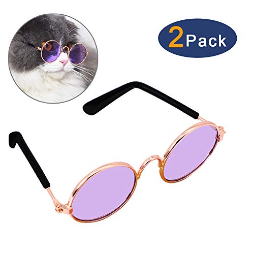 YAODHAOD Pet Dog Cat Gafas de Sol, Classic Retro Round Metal Prince Princess Gafas de Sol Puppy Katie Photo Props Toys (Paquete de 2) (8CM, Púrpura)