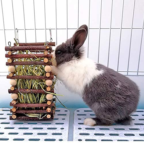 YLME Hierba Soporte Madera para Mascotas, Conejo, Heno Alimentador Rack, Conejo Fuente Alimentaria, Manger Rack, Piensos, Alimentador, para Animales Pequeños Conejo Chinchilla Cavy Marmota