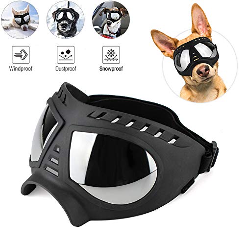 YMJJ Gafas De Sol para Perros Protección UV Impermeables Gafas Ajustables A Prueba De Viento para Perro Mediano/Grande-Negro