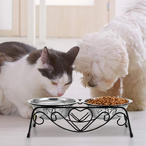 YOUTHINK Comedero para Perro Gato, 2 Acero Inoxidable Tazón Perro Gato, Mascotas Cuencos para Comida y Agua, con Soporte de Hierro