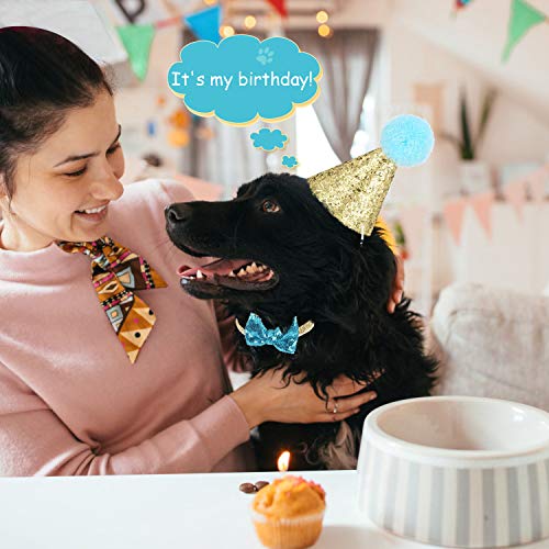 YOUTHINK Sombrero para Mascotas, Gorro de Cumpleaños para Gato, Perro, Diadema Reutilizable, Sombreros, Pajarita, Disfraz de Fiesta para Cachorros, Decoración de Cumpleaños, Dorado