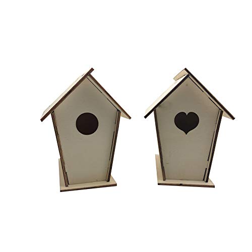 YUET DIY Kit de casa de pájaros, construcción de pintura, manualidades, casas de pájaros para niñas y niños salvajes DIY de madera con pincel y pigmento,2 paquetes (corazón y redondo)