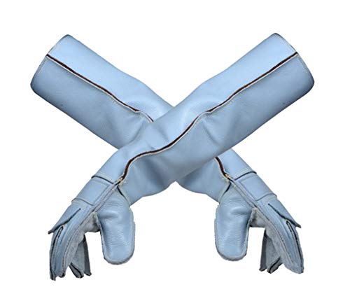 Yx-outdoor Guantes Anti-mordida para Mascotas, Piel de Vacuno Espesa Suave y cómodo Mordida de Serpiente Anti-venenosa y mordida Anti-cocodrilo, Guantes de jardinería y Animales, Azul Claro