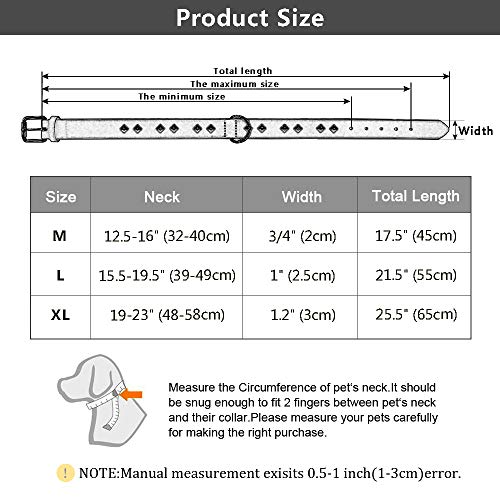 YXDZ Collar De Perro De Cuero Ajustable Remache De Clavos con Tachuelas Collares De Perro Acolchado para Perros Medianos Grandes Entrenamiento para Caminar De Pastor Alemán