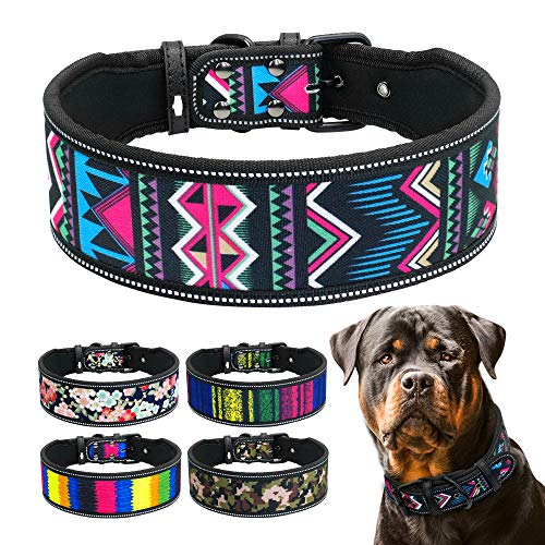 YXDZ Collar De Perro De Nylon Reflexivo Collares para Perros Collares Pitbull A Rayas Acolchados Transpirables Pastor Alemán Mediano Collar para Perros Grandes SML