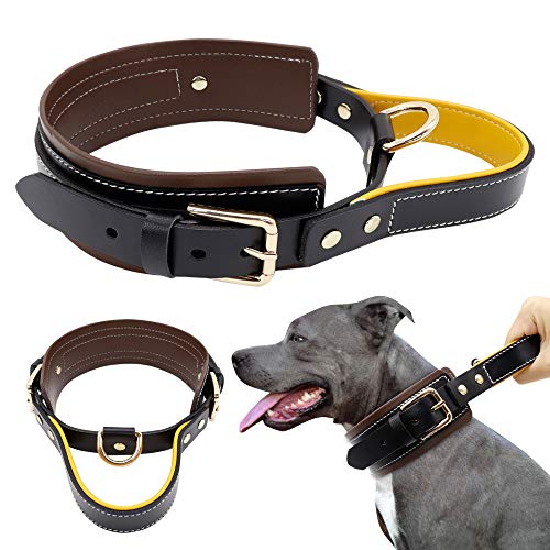 YXDZ Collar De Perro Grande De Cuero Collares De Perros Grandes Anchos con Mango Ajustable Pitbull Collar De Control Rápido para Mascota De Perro Mediano Grande