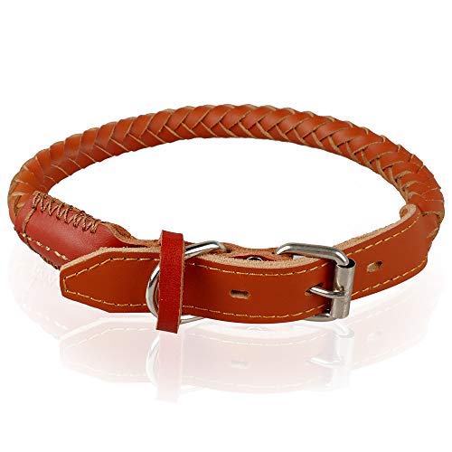 YXDZ Collares De Perro De Cuero Genuino Enrollados De 17-23"Ajustables para Perros Medianos