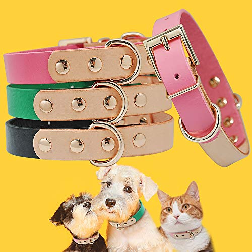 YXDZ Cute Collar De Cuero para Perro, Collares De Colores para Mascotas para Perros Pequeños Medianos, Gatos, Chihuahua, Pitbull, Collares De Cuero Genuino, Rojo, Verde, Negro