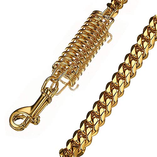 YXYOL La Correa del Perro de Metal con cómodo Cuero de la manija de Acero Inoxidable del Oro Cadena de frío para la Correa Pequeño Mediano Perros Grandes, Pet Supplies, 98X1.5 Cm