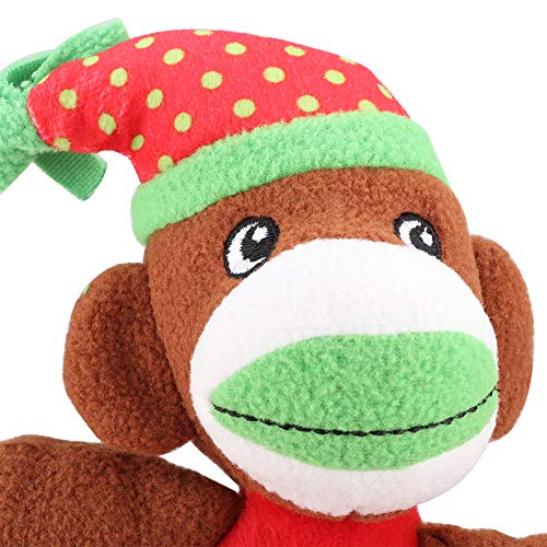 Zerodis Juguete para Masticar Perros Peluche Juguete para Masticar Mono navideño Lindo con sonda incorporada Juguete para Mascotas Elegante para Cachorros Perros pequeños medianos(Mono)