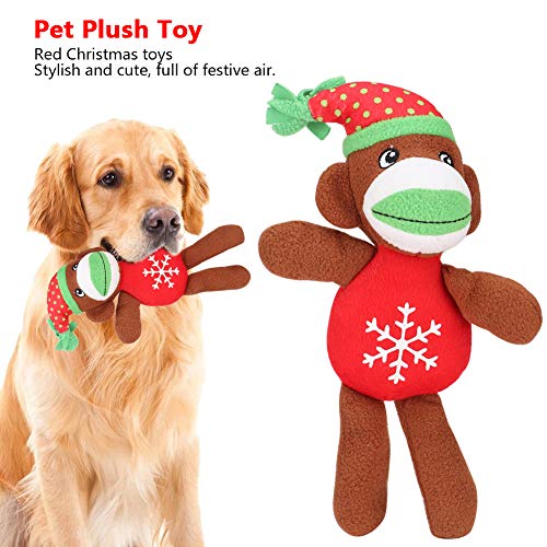 Zerodis Juguete para Masticar Perros Peluche Juguete para Masticar Mono navideño Lindo con sonda incorporada Juguete para Mascotas Elegante para Cachorros Perros pequeños medianos(Mono)