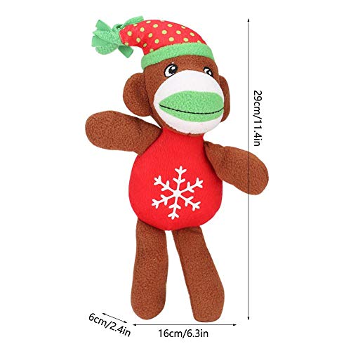 Zerodis Juguete para Masticar Perros Peluche Juguete para Masticar Mono navideño Lindo con sonda incorporada Juguete para Mascotas Elegante para Cachorros Perros pequeños medianos(Mono)