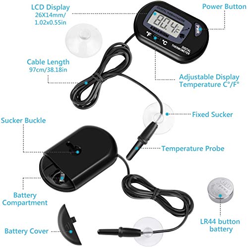 ZHITING LCD Termómetro digital para acuarios Pecera Temperatura del terrario de agua con ventosa para tortuga